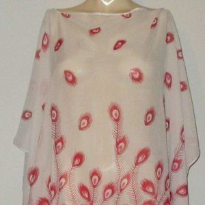 Peacock Feather Beach Swimsuit Coverup OS Beach Dress Poolside Pullover Tunic